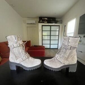 Taupe suede combat boots